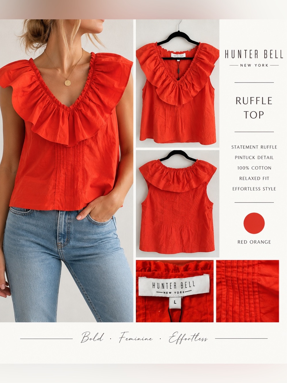 Hunter Bell Keller Top Red Orange Ruffle Cotton Size L